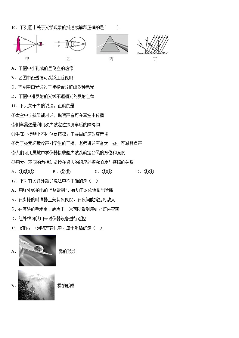 安徽省阜阳市临泉县2023-2024学年物理八年级第一学期期末教学质量检测试题含答案第3页