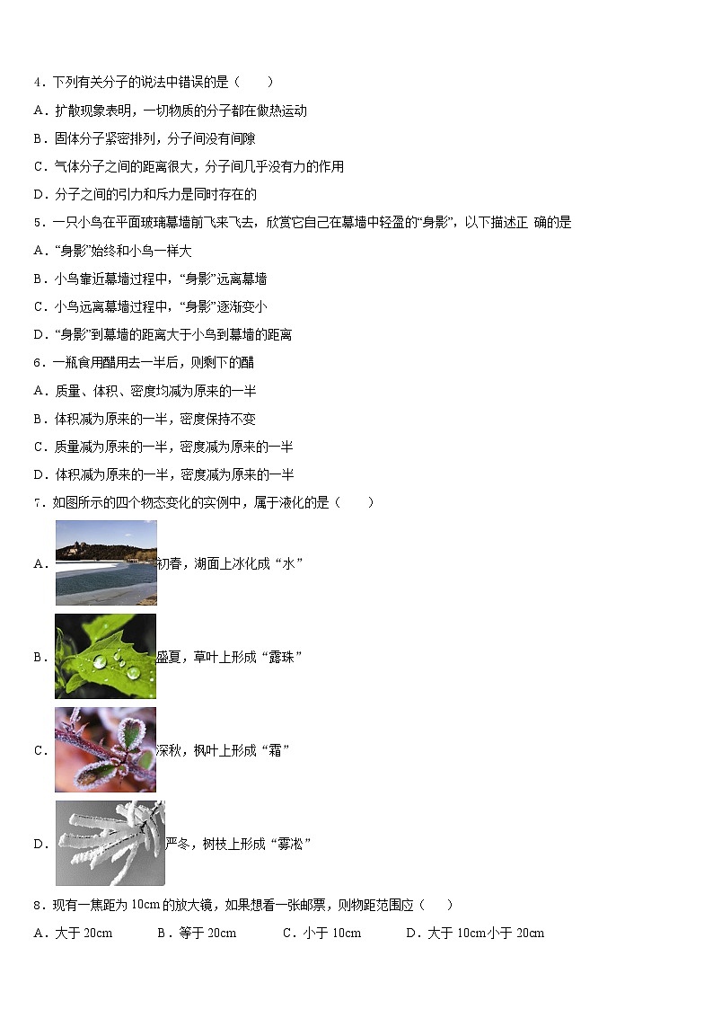 安徽省黄山市屯溪区第四中学2023-2024学年物理八上期末学业质量监测模拟试题含答案第2页