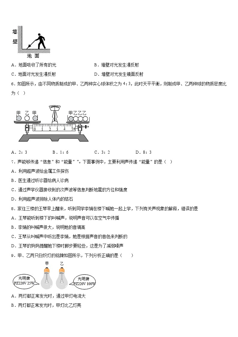 山东省临沂市蒙阴县2023-2024学年八年级物理第一学期期末监测模拟试题含答案第2页