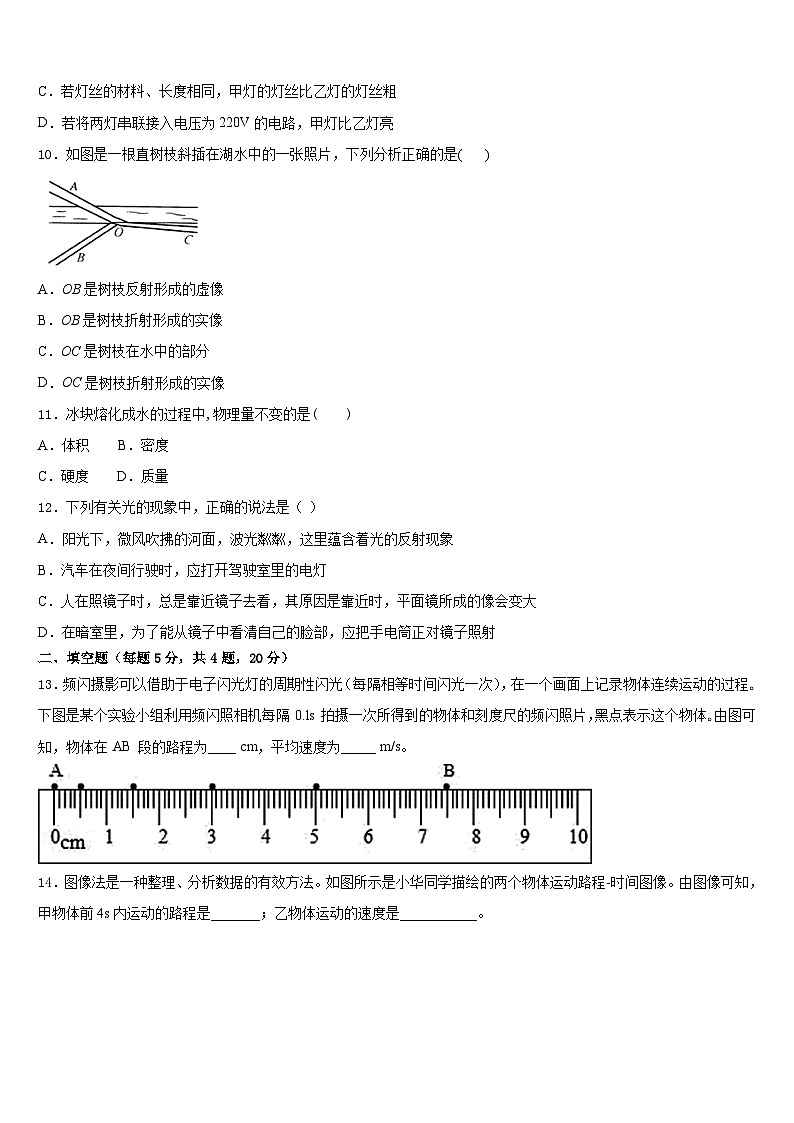 山东省临沂市蒙阴县2023-2024学年八年级物理第一学期期末监测模拟试题含答案第3页
