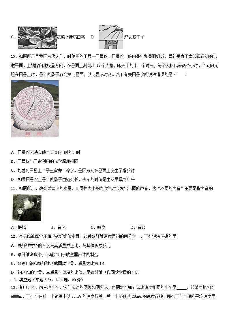 山东省临沂市罗庄区2023-2024学年物理八年级第一学期期末达标检测模拟试题含答案03