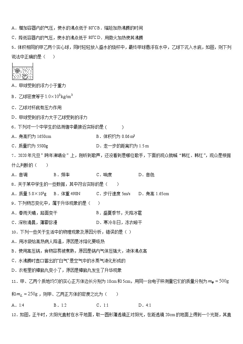 山东省安丘市二中学2023-2024学年物理八上期末质量检测试题含答案02