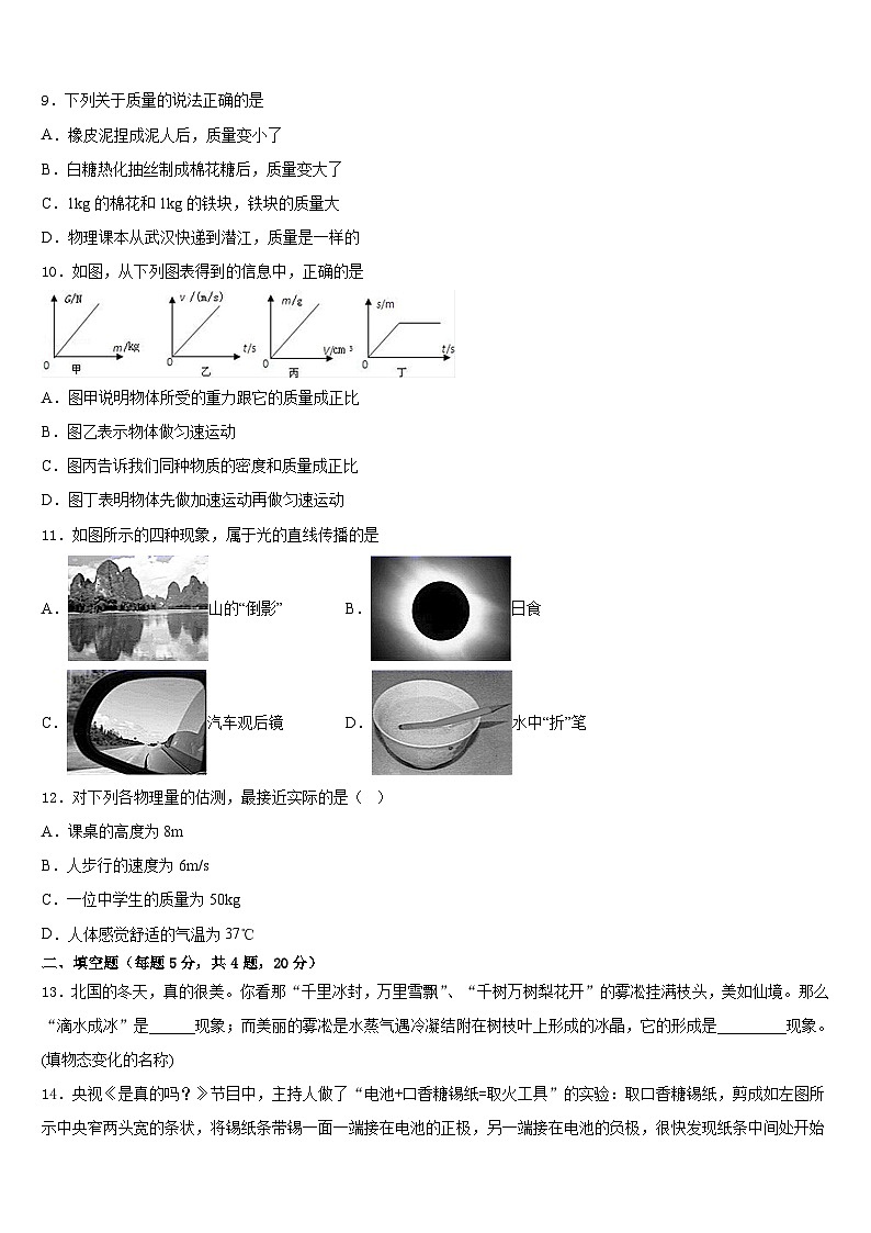 山东省德州市经济开发区抬头寺镇中学2023-2024学年物理八上期末教学质量检测模拟试题含答案第3页