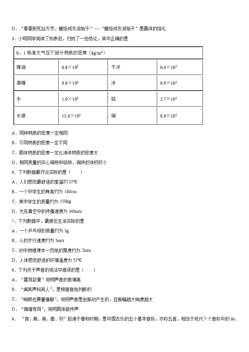 山东省德州市经开区2023-2024学年物理八上期末教学质量检测试题含答案第2页