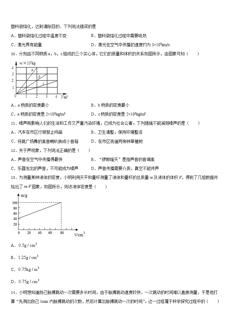 山东省临沭县第五初级中学2023-2024学年物理八上期末调研模拟试题含答案第3页