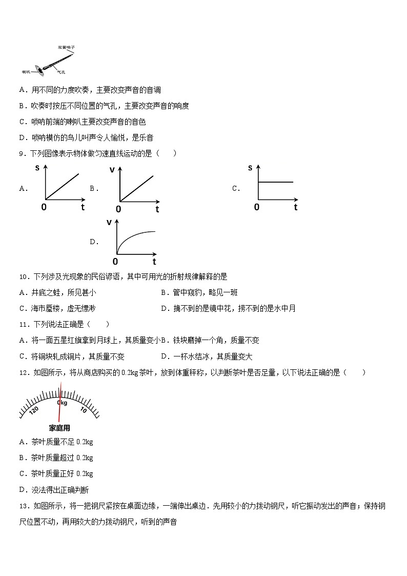 山东省乐陵市第一中学2023-2024学年物理八上期末达标检测模拟试题含答案第3页