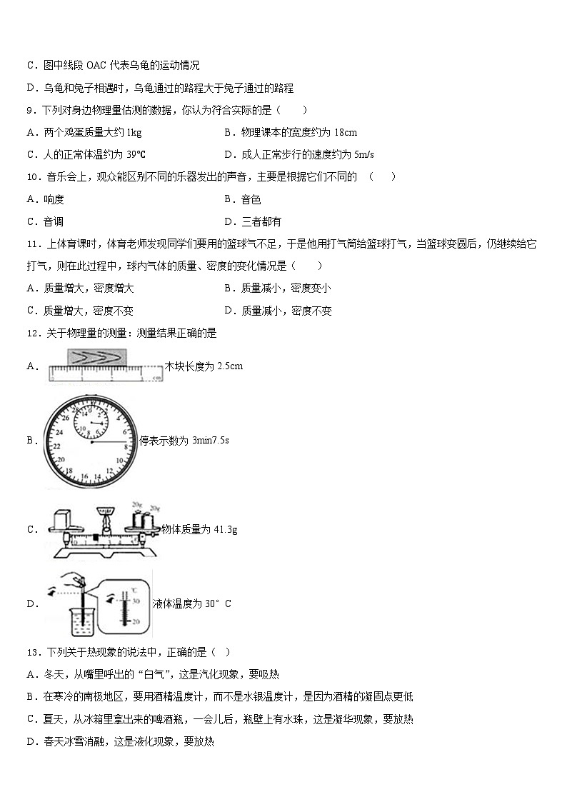 山东省临清市刘垓子镇中学2023-2024学年八年级物理第一学期期末检测模拟试题含答案第3页