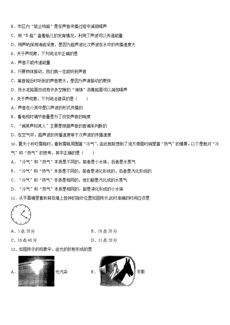 山东省利津县联考2023-2024学年物理八上期末质量跟踪监视试题含答案第3页