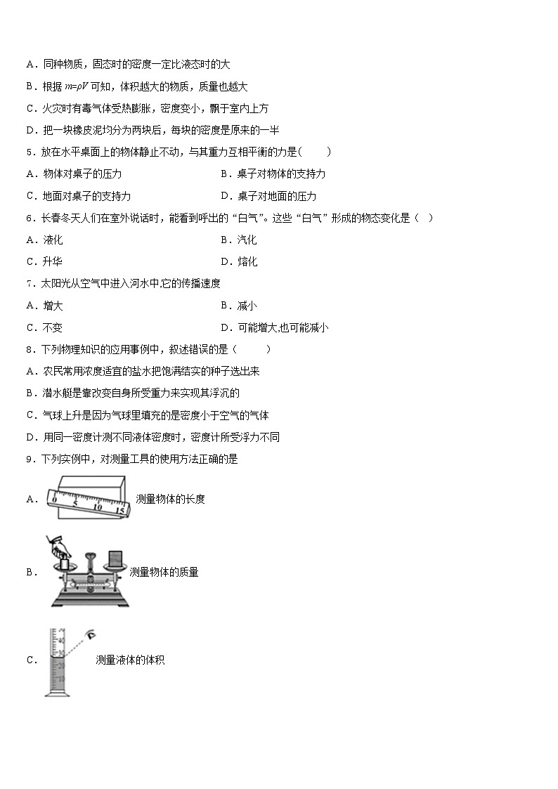 山东省济南实验2023-2024学年物理八上期末统考模拟试题含答案第2页