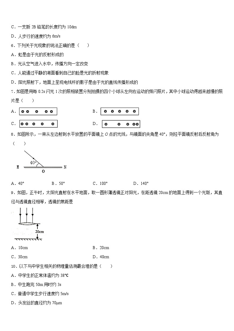 山东省济宁市济宁院附属中学2023-2024学年物理八上期末教学质量检测模拟试题含答案02
