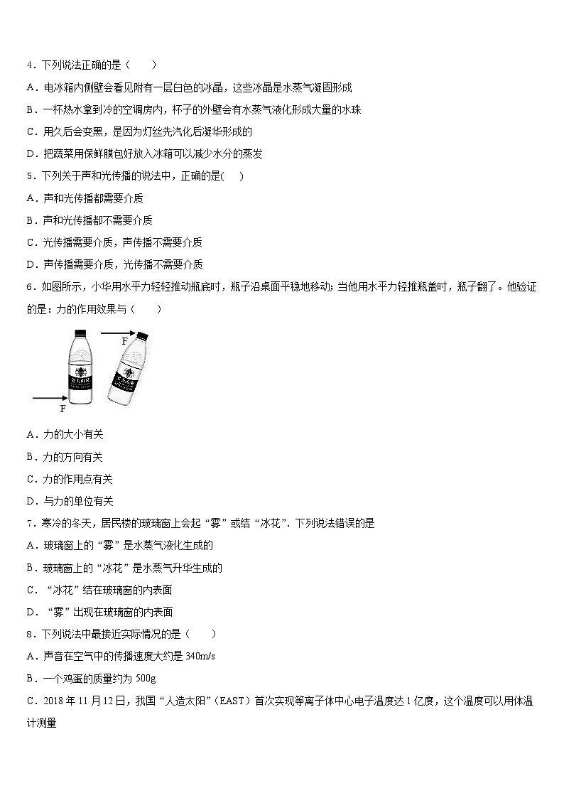 山东省泰安市肥城市2023-2024学年物理八年级第一学期期末综合测试模拟试题含答案02