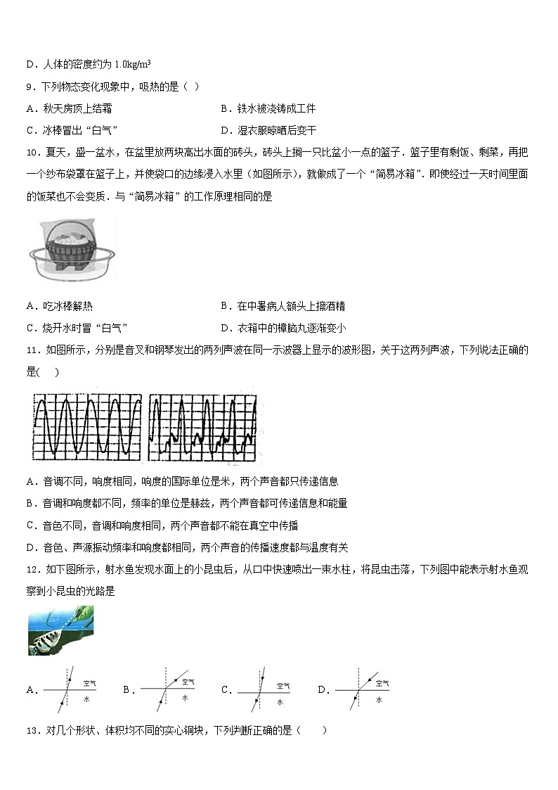 山东省泰安市肥城市2023-2024学年物理八年级第一学期期末综合测试模拟试题含答案03