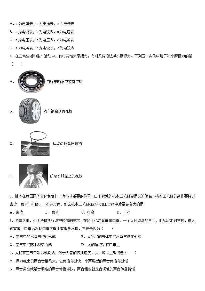 山东省泰安市肥城市湖屯镇初级中学2023-2024学年物理八上期末考试模拟试题含答案02