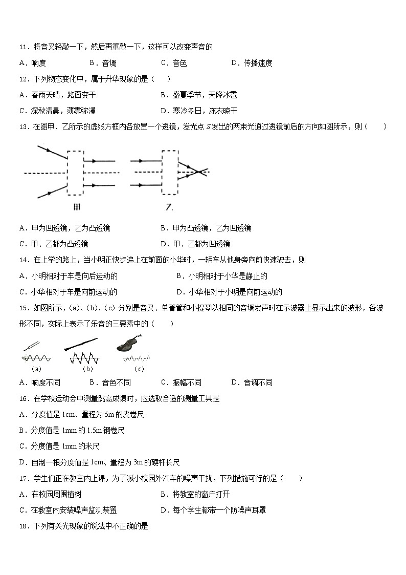 山东省滨州市名校2023-2024学年八上物理期末学业质量监测试题含答案03