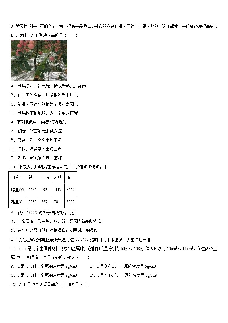 山东省济宁邹城县联考2023-2024学年物理八年级第一学期期末预测试题含答案第3页