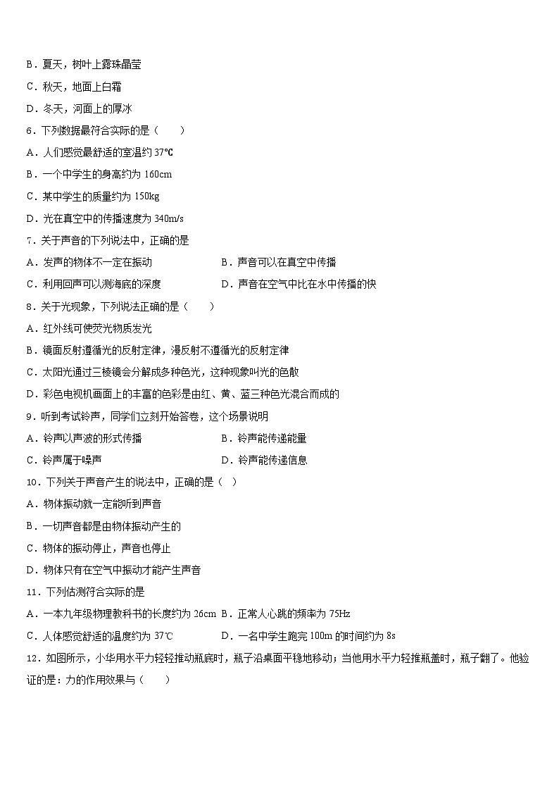 山东省潍坊市峡山经济开发区2023-2024学年八上物理期末学业质量监测模拟试题含答案第2页