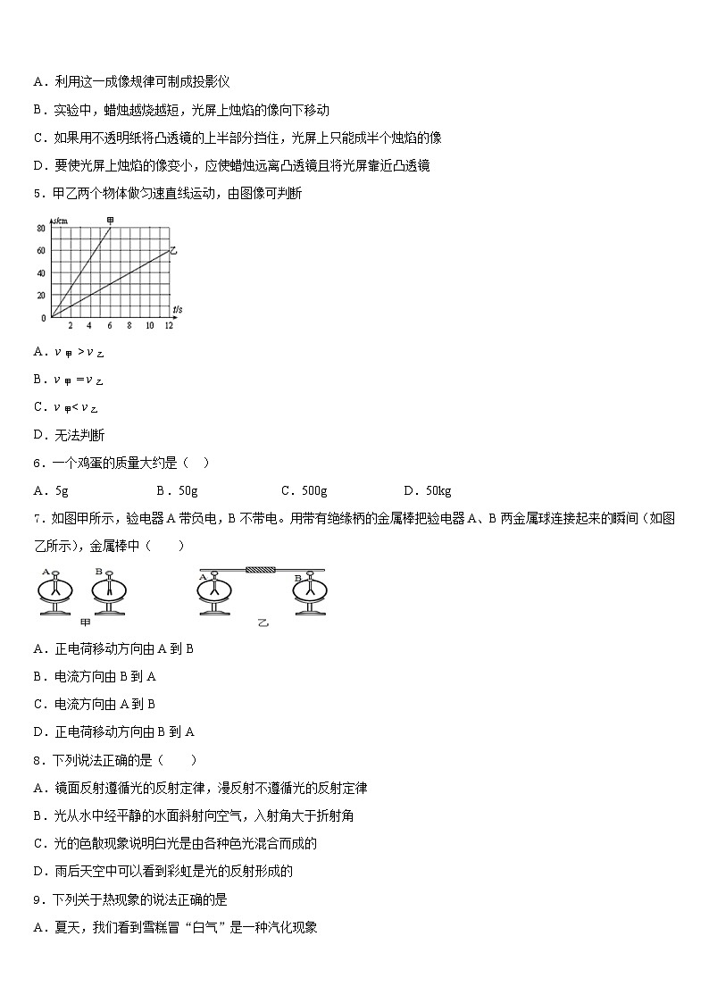山东省聊城市莘县2023-2024学年物理八上期末联考模拟试题含答案02