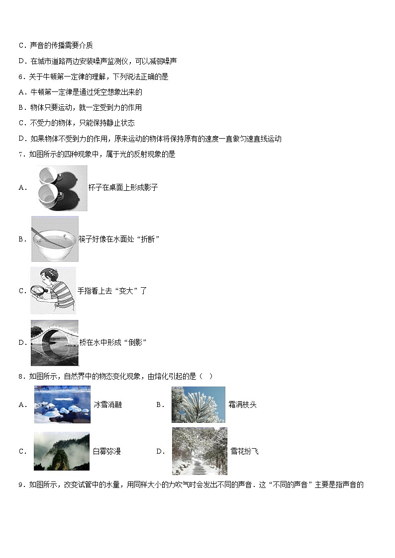 山东省青岛大附属中学2023-2024学年物理八年级第一学期期末调研模拟试题含答案第2页