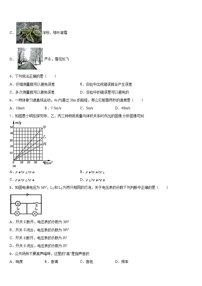 山东省郓城第一初级中学2023-2024学年八年级物理第一学期期末复习检测试题含答案02
