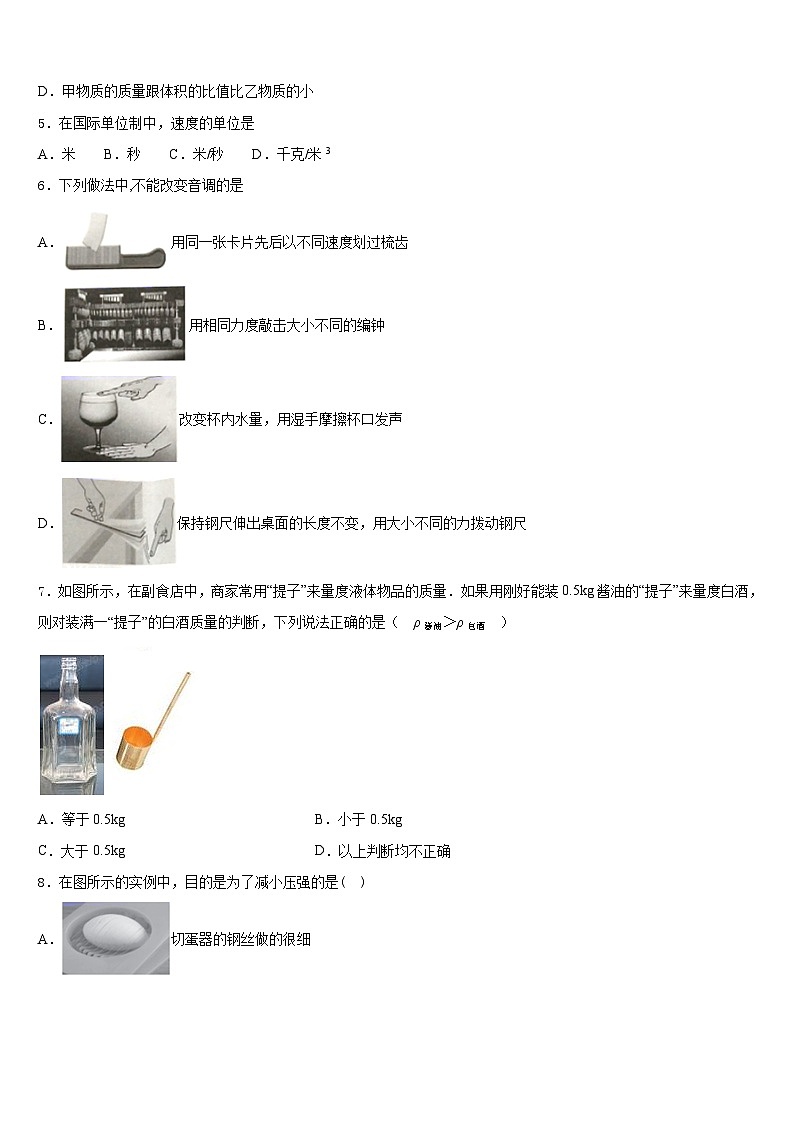 巴中市重点中学2023-2024学年物理八年级第一学期期末联考模拟试题含答案02