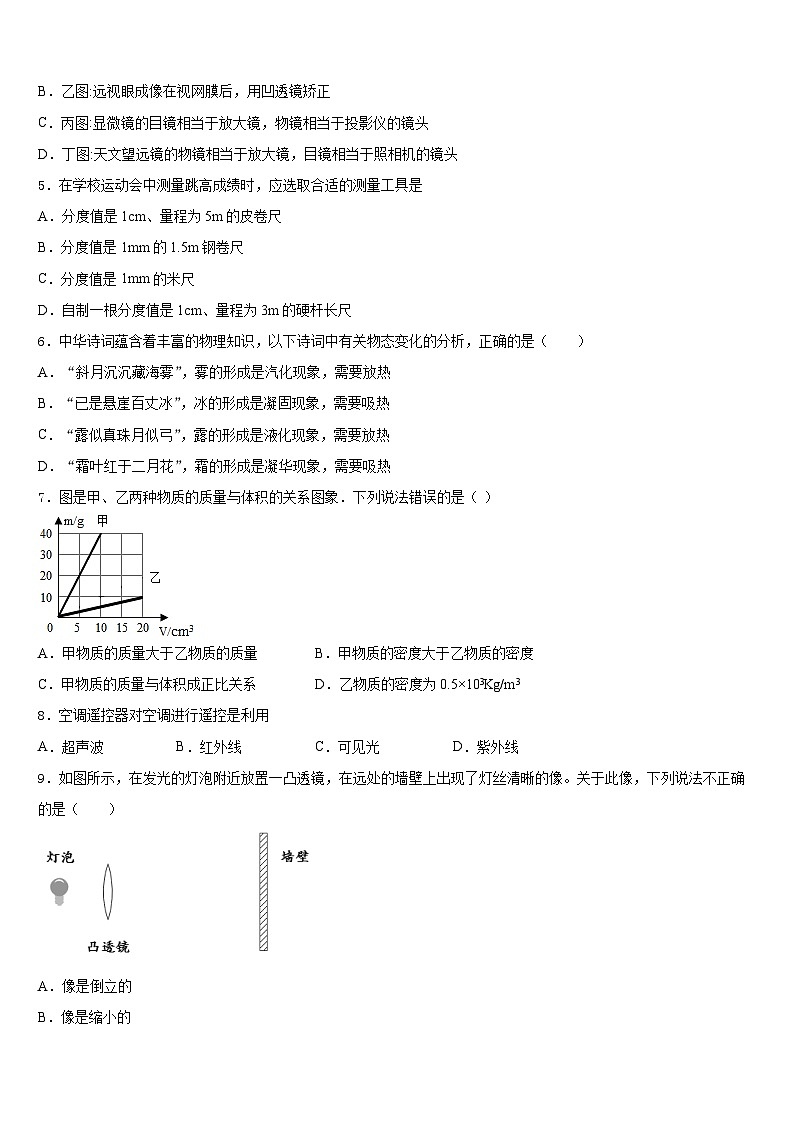 岳阳市重点中学2023-2024学年八上物理期末复习检测试题含答案第2页
