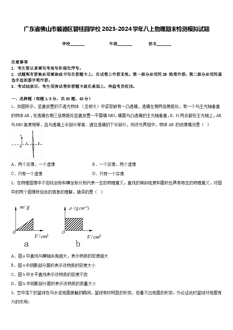 广东省佛山市顺德区碧桂园学校2023-2024学年八上物理期末检测模拟试题含答案01