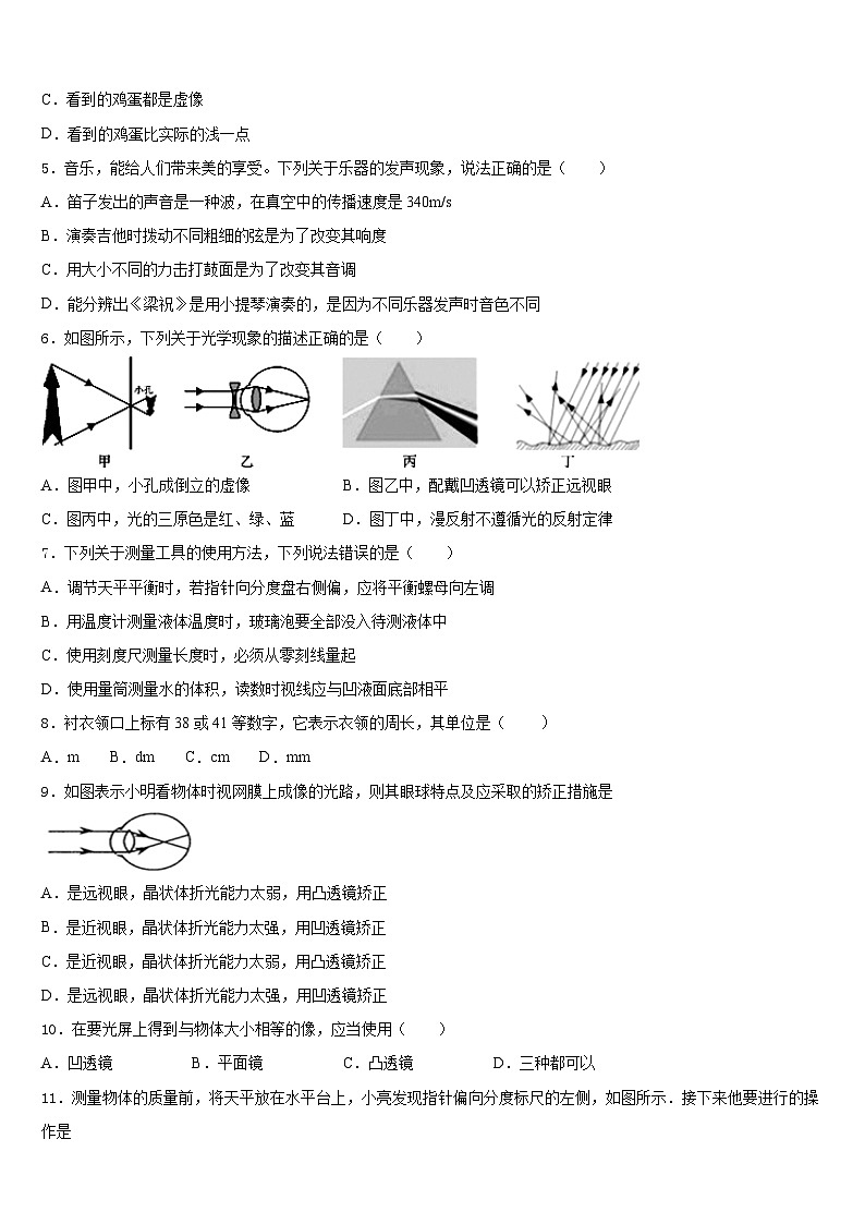 广东省江门市蓬江区2023-2024学年八年级物理第一学期期末综合测试模拟试题含答案第2页