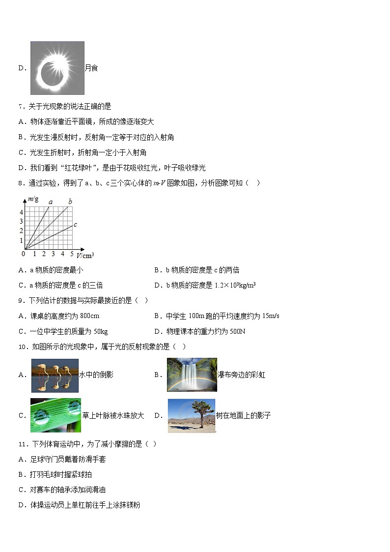 广东省江门市蓬江区荷塘中学2023-2024学年物理八上期末学业质量监测模拟试题含答案第3页