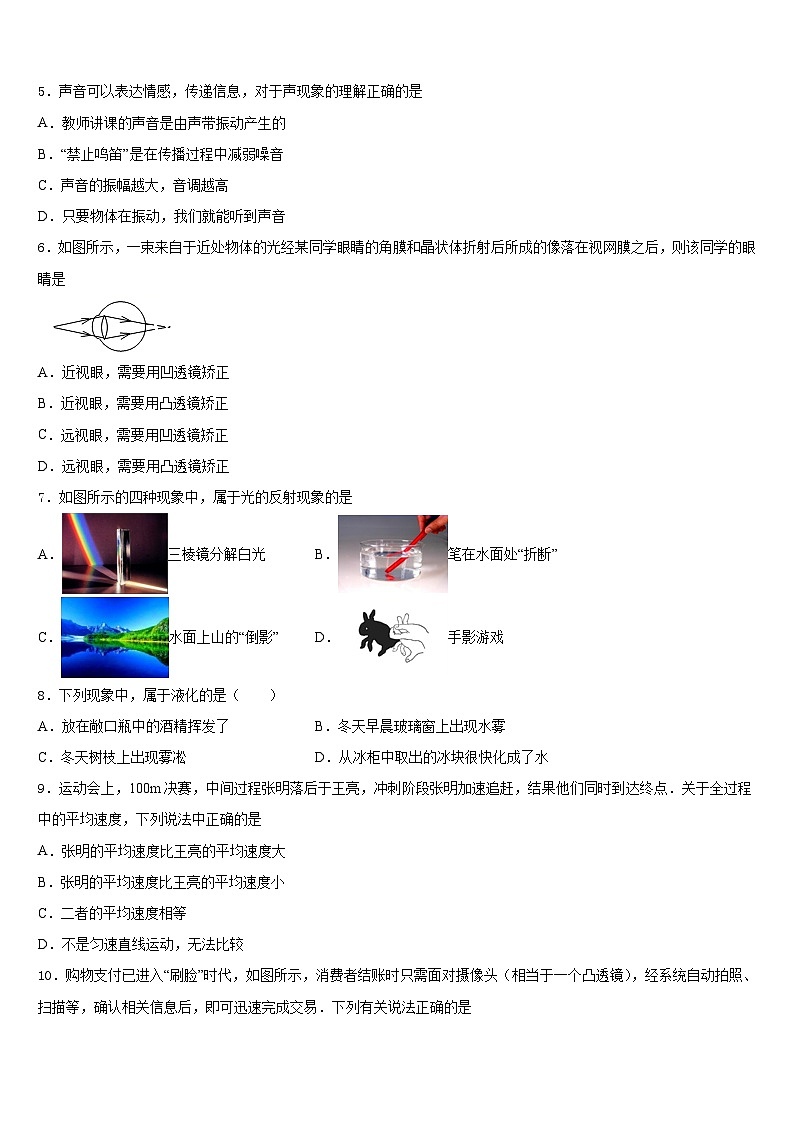 广东省普宁市华南实验学校2023-2024学年物理八年级第一学期期末统考试题含答案第2页
