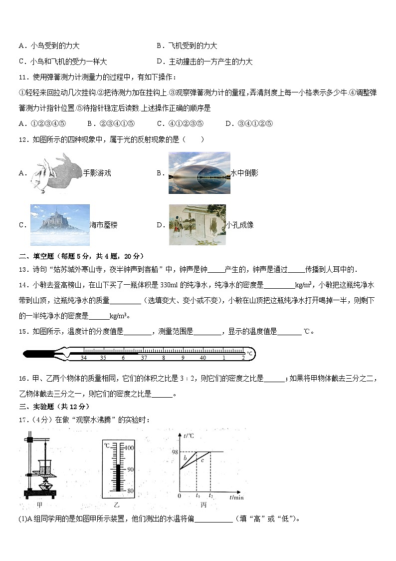 广东省深圳市光明新区高级中学2023-2024学年物理八年级第一学期期末检测模拟试题含答案第3页