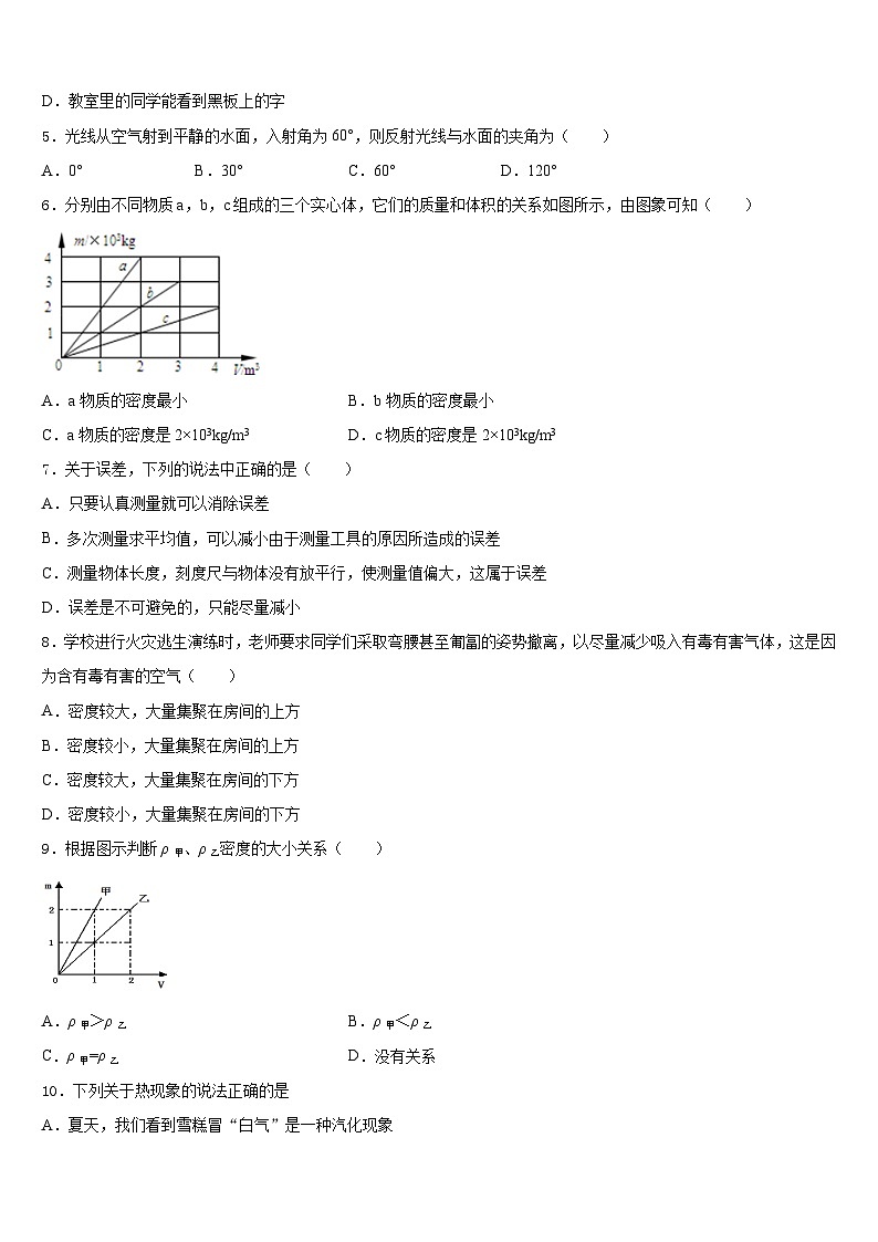 广东省深圳市龙华实验学校2023-2024学年物理八上期末学业质量监测试题含答案第2页