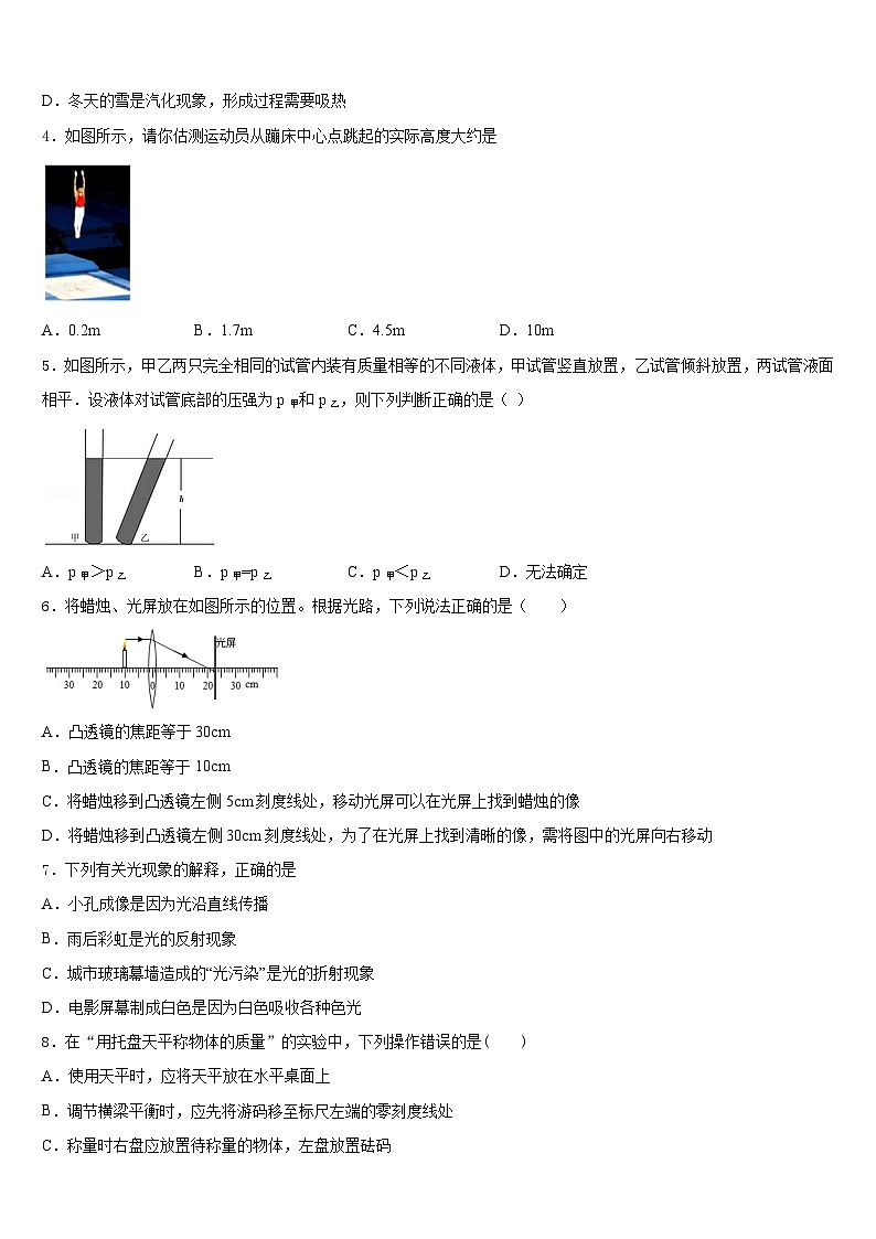 广东省茂名市电白区2023-2024学年物理八上期末综合测试模拟试题含答案02