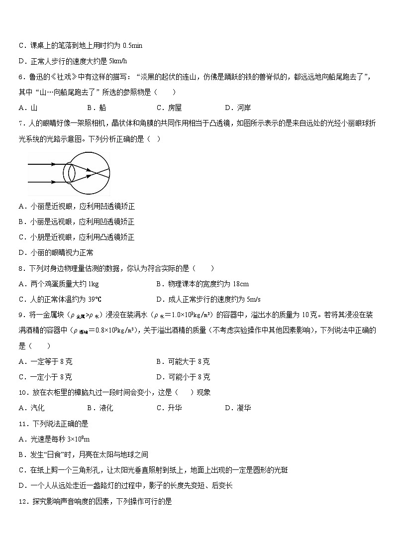 广西贺州市昭平县2023-2024学年物理八年级第一学期期末教学质量检测模拟试题含答案第2页