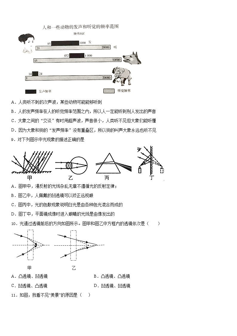 广西柳州市城中学区文华中学2023-2024学年物理八上期末教学质量检测模拟试题含答案第3页