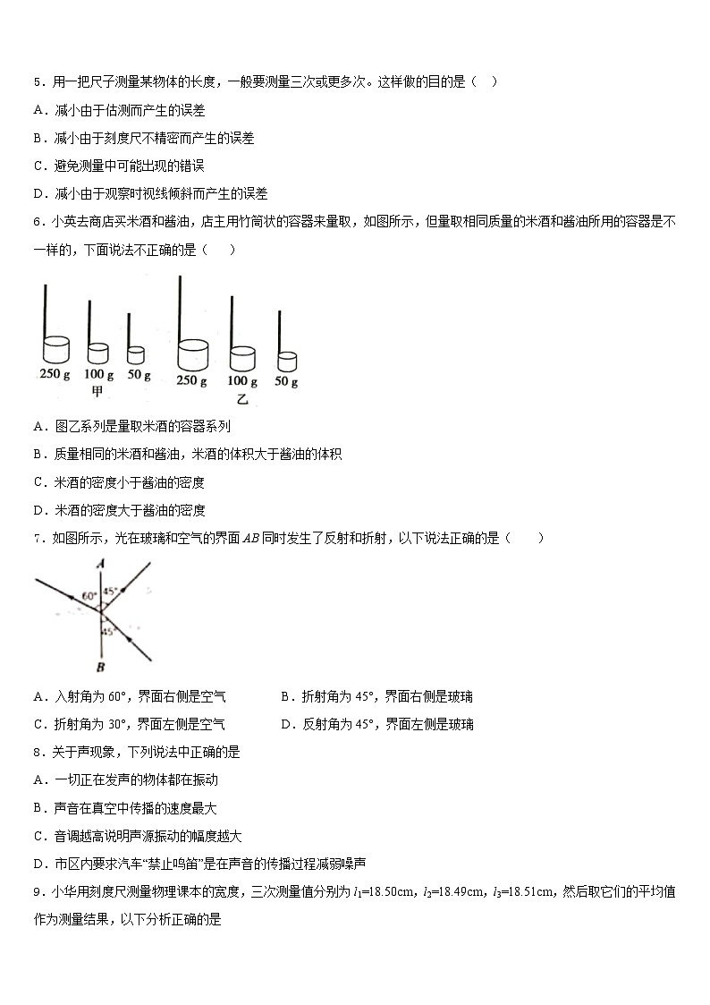 广西柳州市鱼峰区二十五中学2023-2024学年八年级物理第一学期期末考试试题含答案第2页