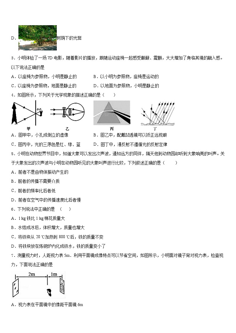 广西南宁市西大附中2023-2024学年八年级物理第一学期期末学业质量监测模拟试题含答案02