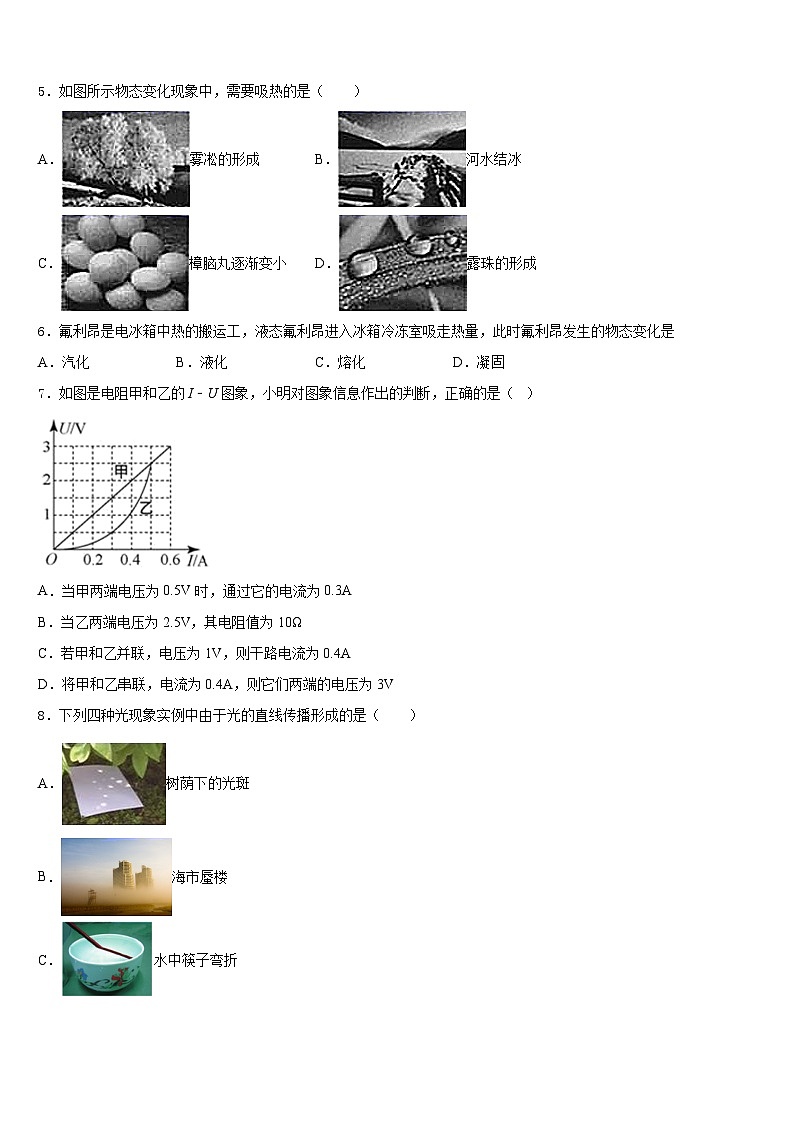 广西壮族自治区桂林市2023-2024学年八年级物理第一学期期末预测试题含答案第2页