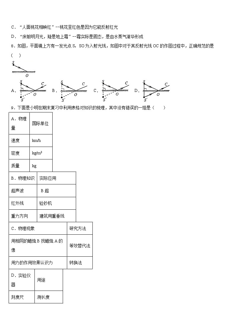 广西南宁市天桃中学2023-2024学年八年级物理第一学期期末监测试题含答案第2页