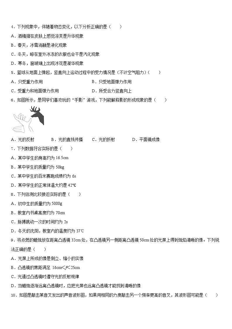 广西省南宁市2023-2024学年物理八年级第一学期期末达标测试试题含答案第2页