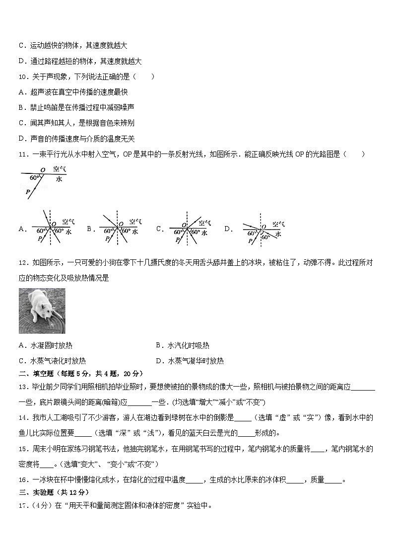 广西防城港市防城区2023-2024学年物理八年级第一学期期末综合测试试题含答案第3页