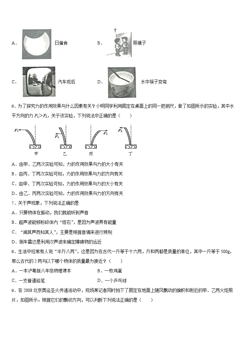 惠州市重点中学2023-2024学年物理八年级第一学期期末教学质量检测试题含答案02