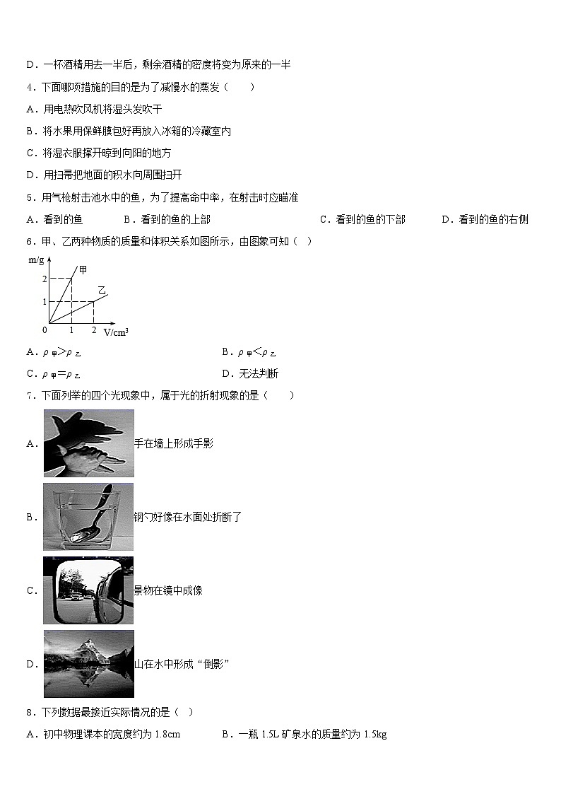 江苏省东台市实验中学2023-2024学年物理八年级第一学期期末调研模拟试题含答案02
