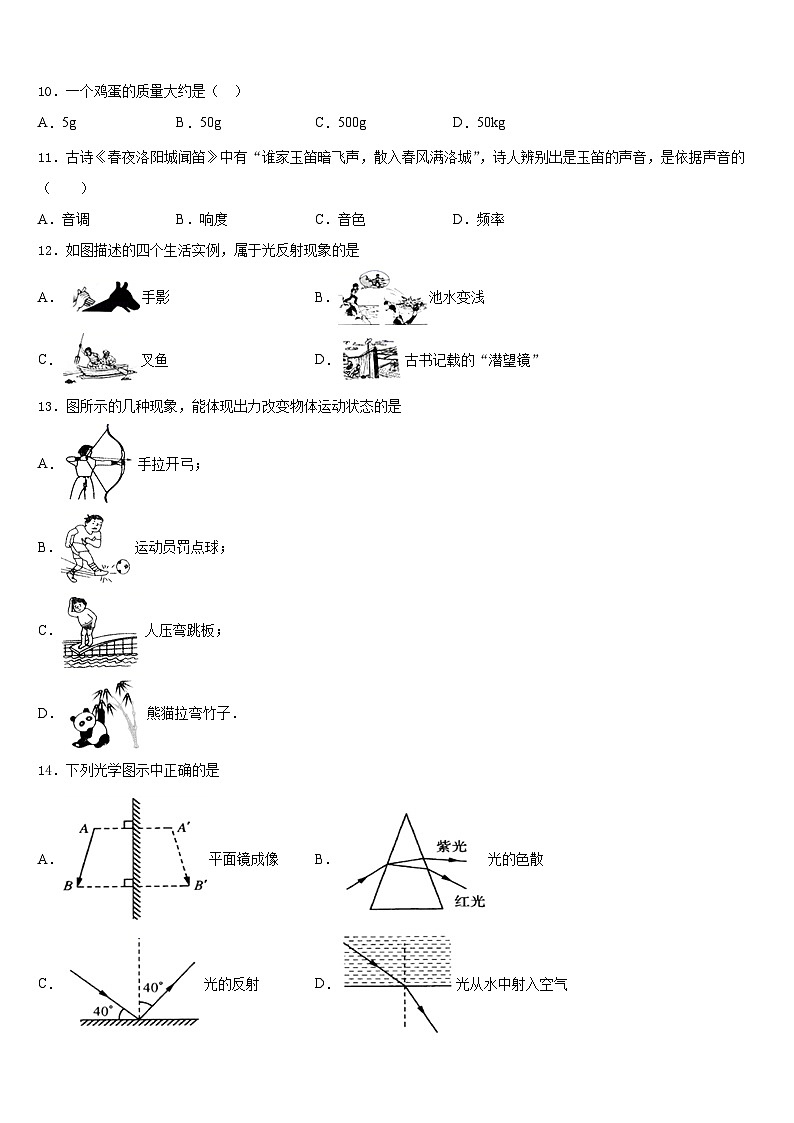延边市重点中学2023-2024学年八年级物理第一学期期末调研模拟试题含答案03