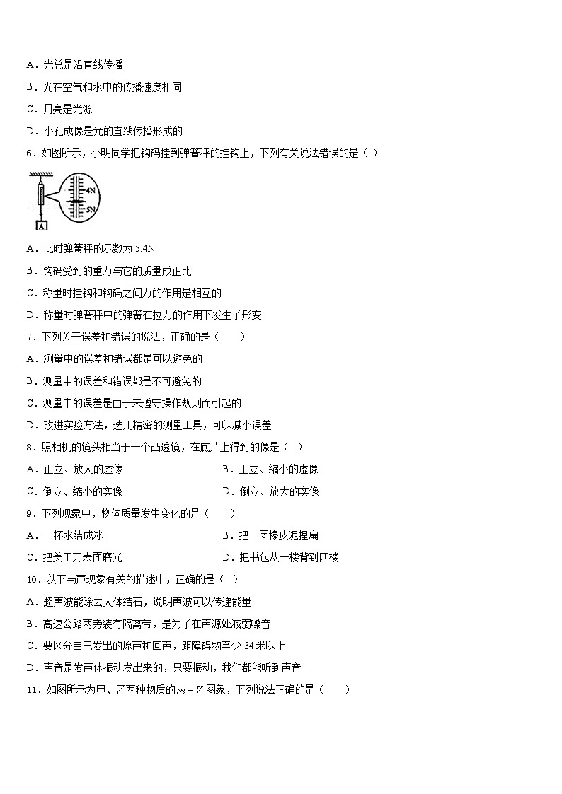 文山市重点中学2023-2024学年物理八年级第一学期期末考试模拟试题含答案02