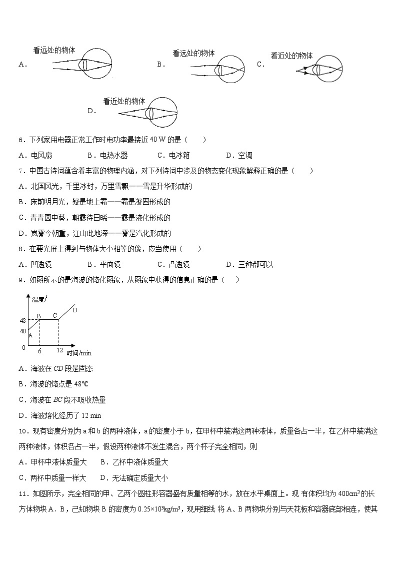 江苏省仪征市2023-2024学年物理八上期末综合测试模拟试题含答案第2页
