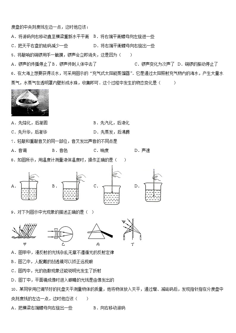 江苏省扬州市仪征市、高邮市2023-2024学年物理八上期末教学质量检测试题含答案02