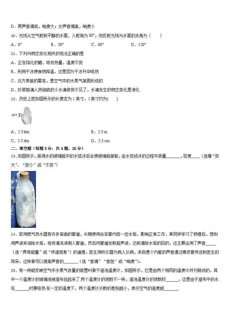 江苏省淮安市三树镇蒋集九一贯制学校2023-2024学年八年级物理第一学期期末复习检测模拟试题含答案第3页