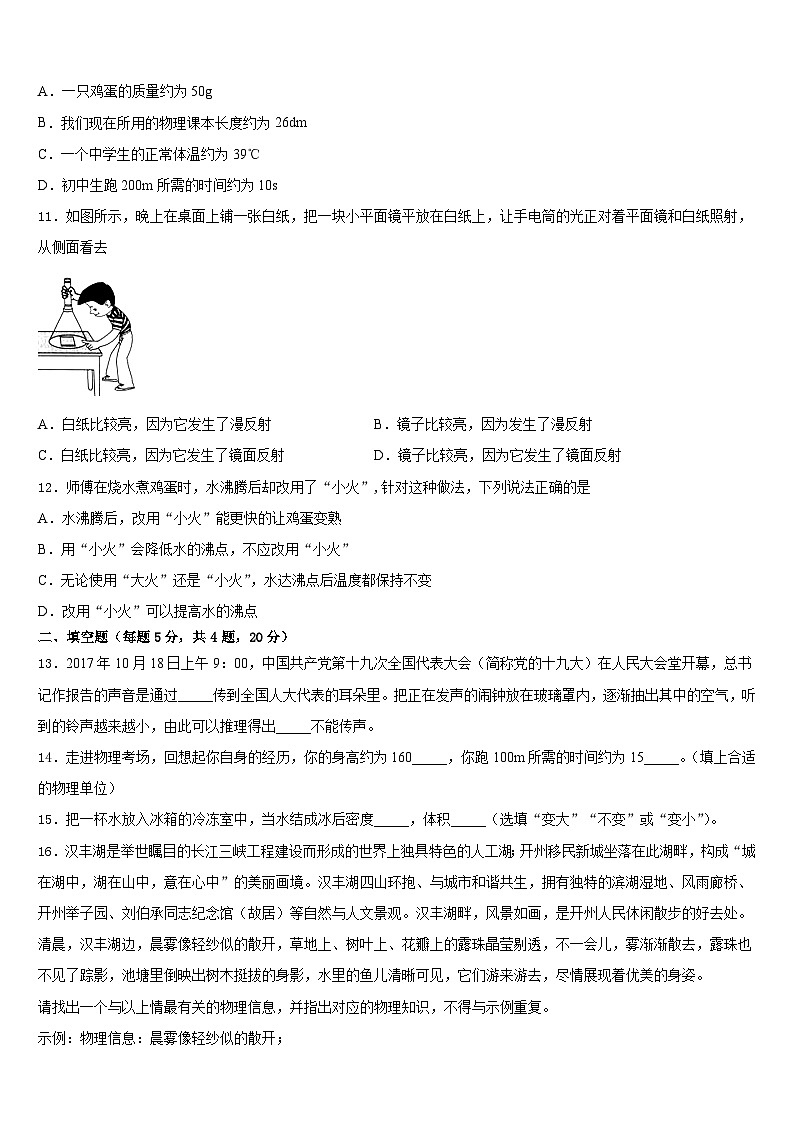 江苏省苏北地区2023-2024学年物理八年级第一学期期末考试模拟试题含答案第3页