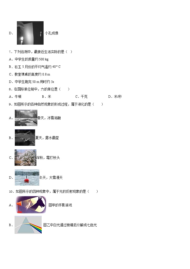 江苏省苏州工业园区2023-2024学年八上物理期末经典模拟试题含答案03