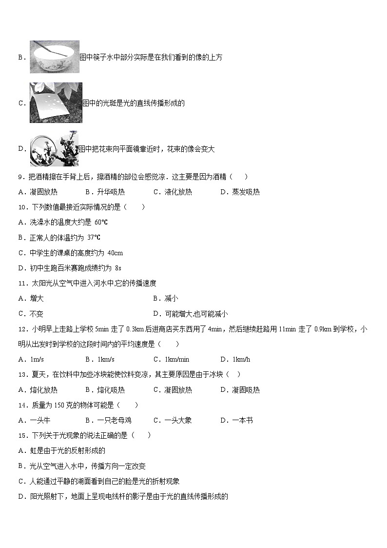 江苏省苏州市南环中学2023-2024学年物理八上期末质量跟踪监视试题含答案第3页